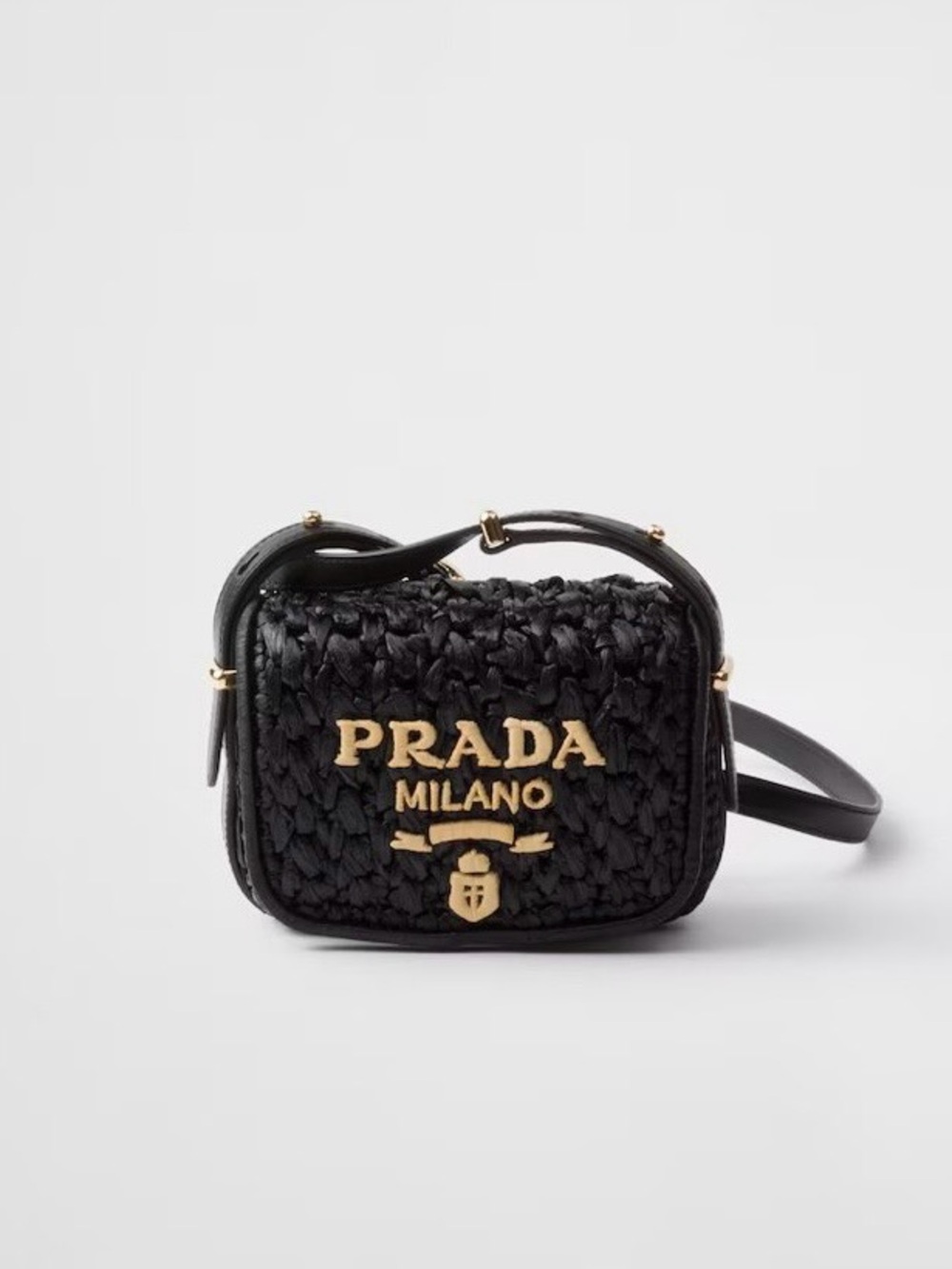 Prada Black Woven Milano Logo Crossbody Bag with Gold Hardware